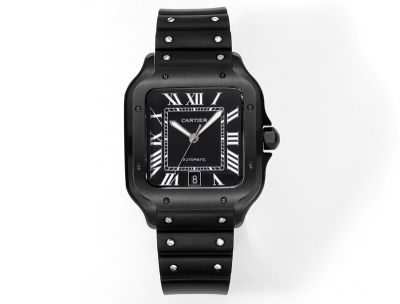 THB Factory Santos De Cartier 39.8*47.5mm 316L Steel Black Face Rubber Strap Men Watch